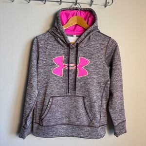 Under Armour‎ Girls Pink Logo Fleece Hoodie Sweatshirt Maroon Athleisure Casual